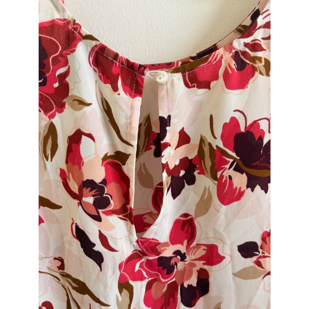 Ann Taylor Factory Pink Floral Sleeveless Blouse Keyhole Neck Top Size Large - Picture 6 of 6